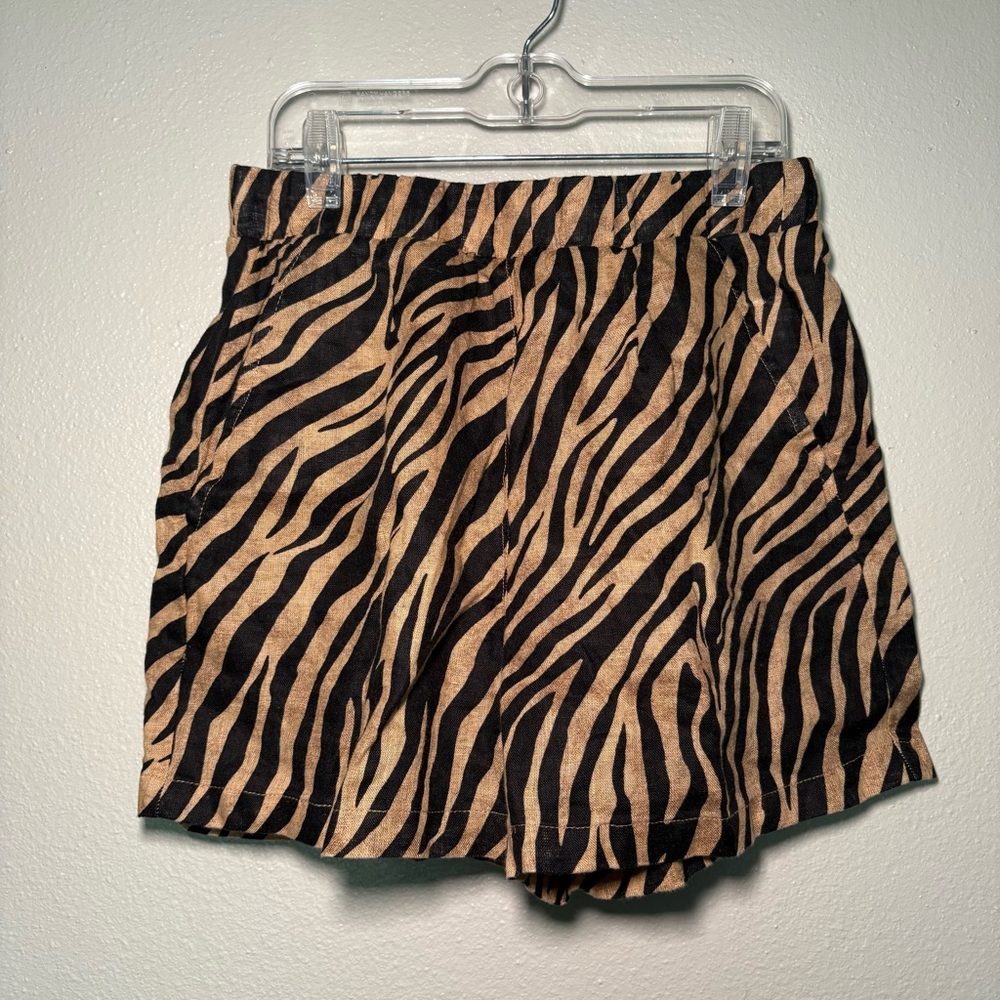 Elie Tahari Zebra Print Shorts - Black and Tan XS 100% Linen w Pockets